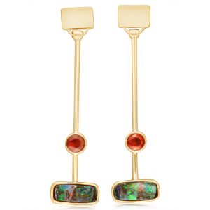 14K Yellow Gold Australian Boulder Opal/Fire Opal Earrings