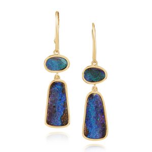 14K Yellow Gold Australian Boulder Opal Earrings