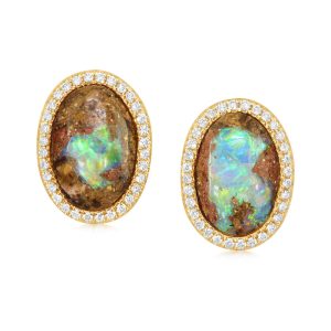 14K Yellow Gold Australian Boulder Opal/Diamond Earrings