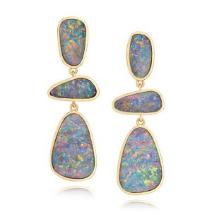 14K Yellow Gold Australian Opal Doublet Earrings