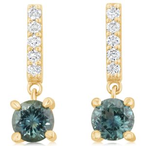 14K Yellow Gold Montana Sapphire/Diamond Earrings