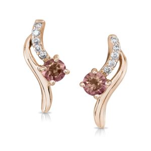 14K Rose Gold Lotus Garnet/Diamond Earrings