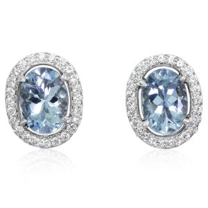 14K White Gold Aquamarine/Diamond Earrings