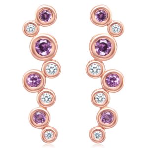 14K Rose Gold Purple Garnet/Diamond Earrings with Sandblast Finish