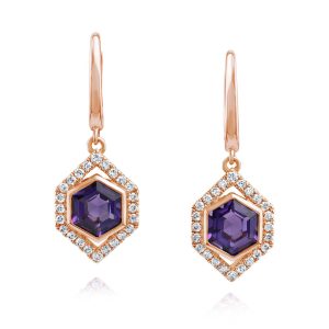 14K Rose Gold Amethyst/Diamond Earrings