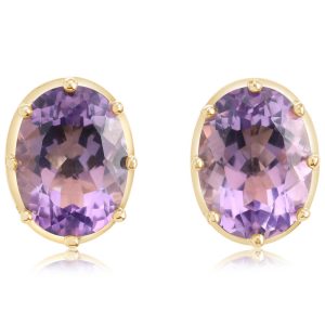 14K Yellow Gold 8x6 mm Oval Amethyst Earrings