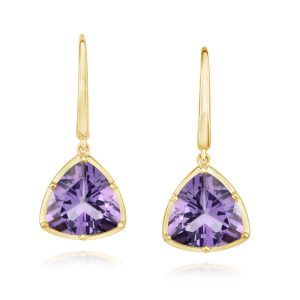 14K Yellow Gold 10mm Trillion Amethyst Earrings