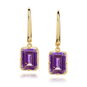 14K Yellow Gold 8x10 mm Octagon Amethyst Earrings