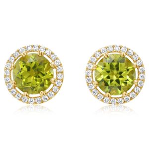 14K Yellow Gold 7mm Round Peridot/Diamond Earrings