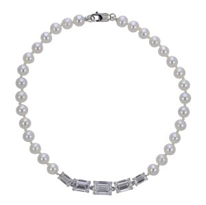 14KT White Gold Freshwater Pearl & LGD Bracelet