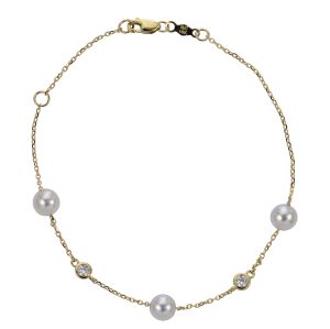 14KT Yellow Gold Akoya Pearl & LGD Bracelet