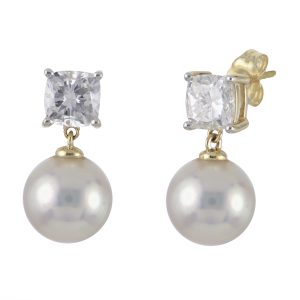14KT Yellow Gold Akoya Pearl & LGD Earring