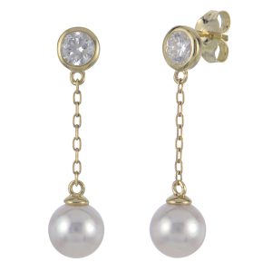 14KT Yellow Gold Akoya Pearl & LGD Earring