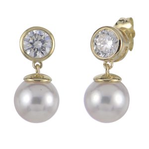 14KT Yellow Gold Akoya Pearl & LGD Earring