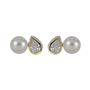 14KT Yellow Gold Akoya Pearl & LGD Earring