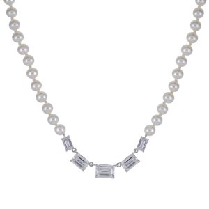 14KT White Gold Freshwater Pearl & LGD Necklace