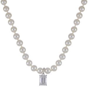 14KT White Gold Freshwater Pearl & LGD Necklace