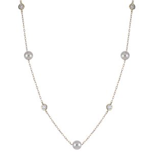 14KT Yellow Gold Akoya Pearl & LGD Necklace