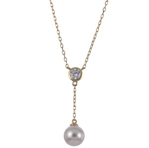 14KT Yellow Gold Akoya Pearl & LGD Necklace