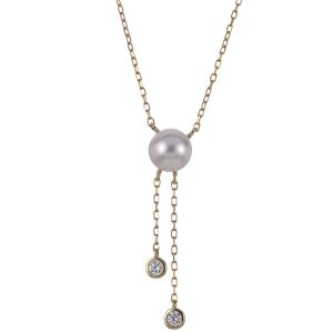 14KT Yellow Gold Akoya Pearl & LGD Necklace