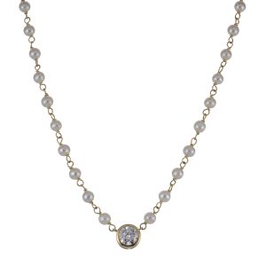 14KT Yellow Gold Freshwater Pearl & LGD Necklace