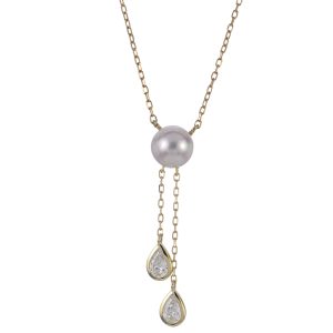 14KT Yellow Gold Akoya Pearl & LGD Necklace