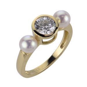 14KT Yellow Gold Akoya Pearl & LGD Ring