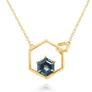 14K Yellow Gold 5mm Hexagon Montana Sapphire Neckpiece