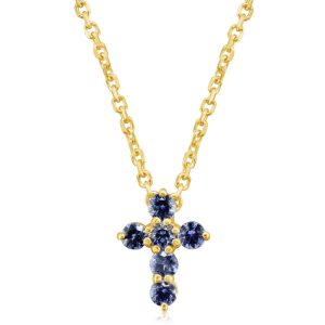 14K White Gold Sapphire Cross Neckpiece