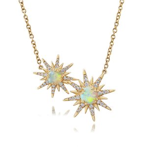 14K Yellow Gold Australian Opal/Diamond Small Star Neckpiece