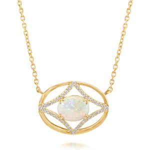 14K Yellow Gold Australian Opal/Diamond Neckpiece