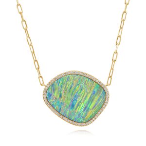 18K Yellow Gold Australian Opal Doublet/Diamond Neckpiece