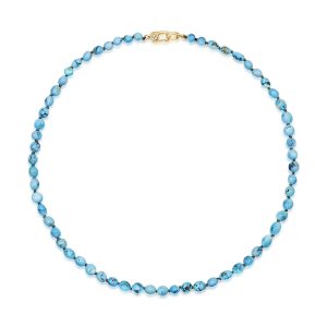 14K Yellow Gold Kazakhstan Turquoise Bead/Diamond Neckpiece