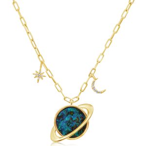 14K Yellow Gold Australian Opal Doublet/Diamond Saturn Neckpiece