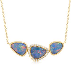 14K Yellow Gold Australian Opal Doublet/Diamond Neckpiece