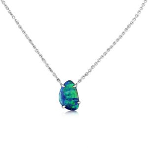 14K White Gold Australian Opal Doublet Neckpiece