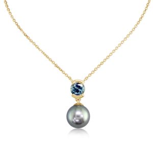 14K Yellow Gold Tahitian Pearl/Montana Sapphire Neckpiece