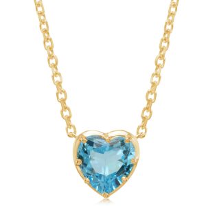 14K Yellow Gold 8mm Heart Blue Topaz Neckpiece