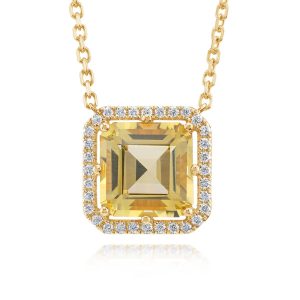 14K Yellow Gold 10mm Octagon/Square Citrine/Diamond Neckpiece