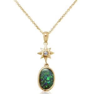 14K Yellow Gold Australian Boulder Opal/Diamond Star Pendant