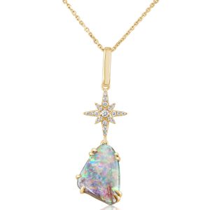 14K Yellow Gold Australian Boulder Opal/Diamond Star Pendant