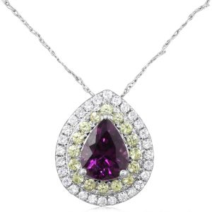 14K Yellow Gold Purple Garnet/Yellow Sapphire/Diamond Pendant ,