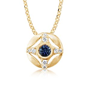 14K Yellow Gold Montana Sapphire/Diamond Pendant