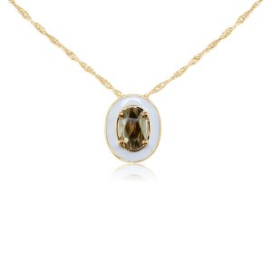 14K Yellow Gold Montana Sapphire Pendant with White Enamel