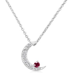14K White Gold Ruby/Diamond Moon Pendant