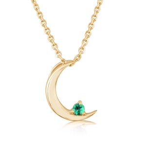 14K Yellow Gold Emerald Moon Pendant