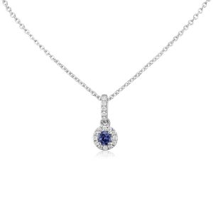 14K White Gold Yogo Sapphire/Diamond Pendant