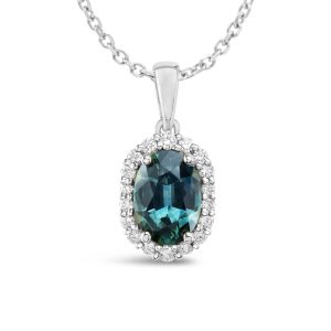 14K White Gold Montana Sapphire/Diamond Pendant