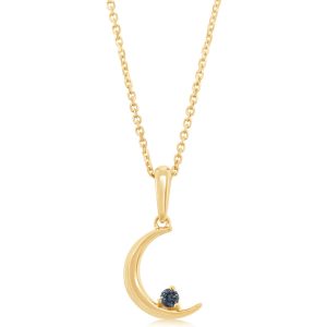 14K Yellow Gold Montana Sapphire Crescent Moon Pendant with Bail