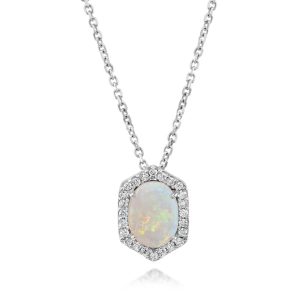 14K White Gold Australian Opal/Diamond Pendant